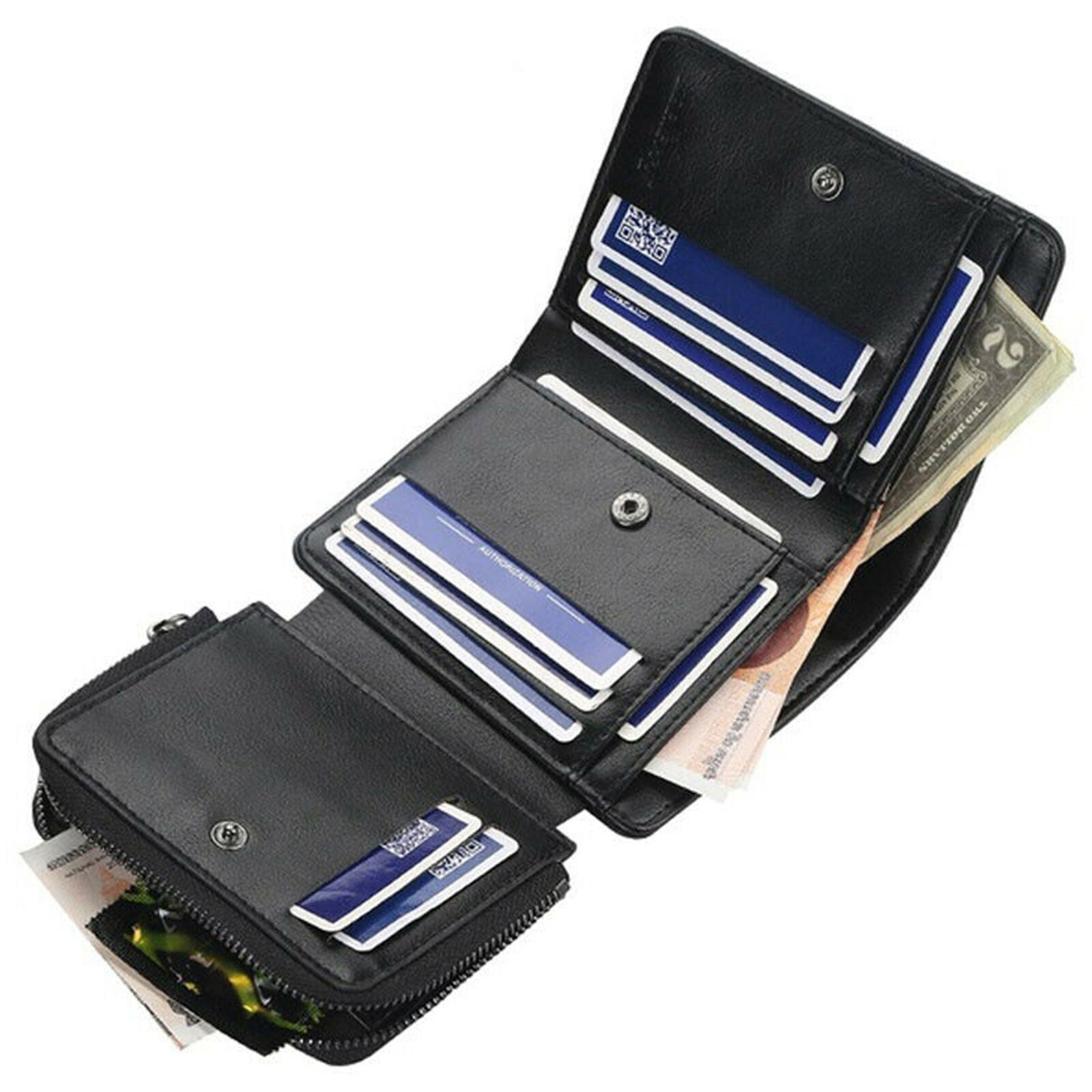 Mens RFID Blocking Leather Wallet Credit Card Holder Bifold Purse With Zip New