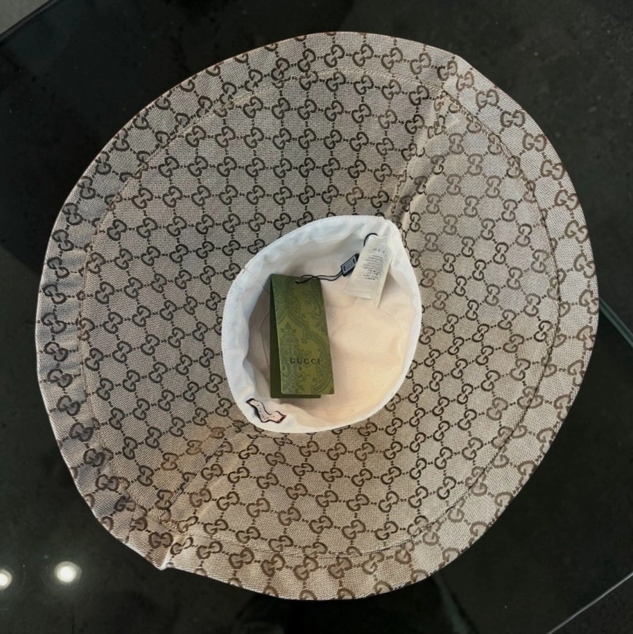 Beige Wide Brim Gucci Sun Hat GG Logo | Dust Bag Included | White Lotus Size M