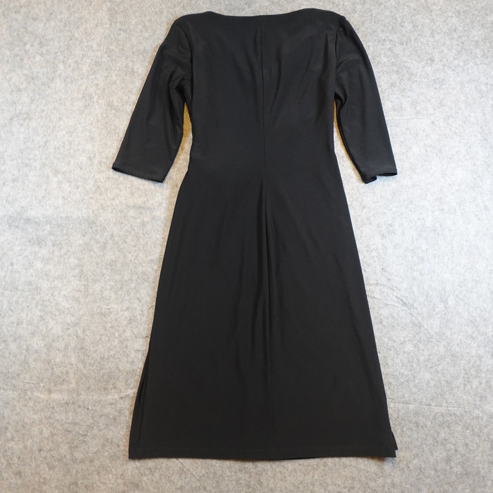 Ralph Lauren Dress Women 0 Black Faux Wrap V Neck 3/4 Sleeve Midi