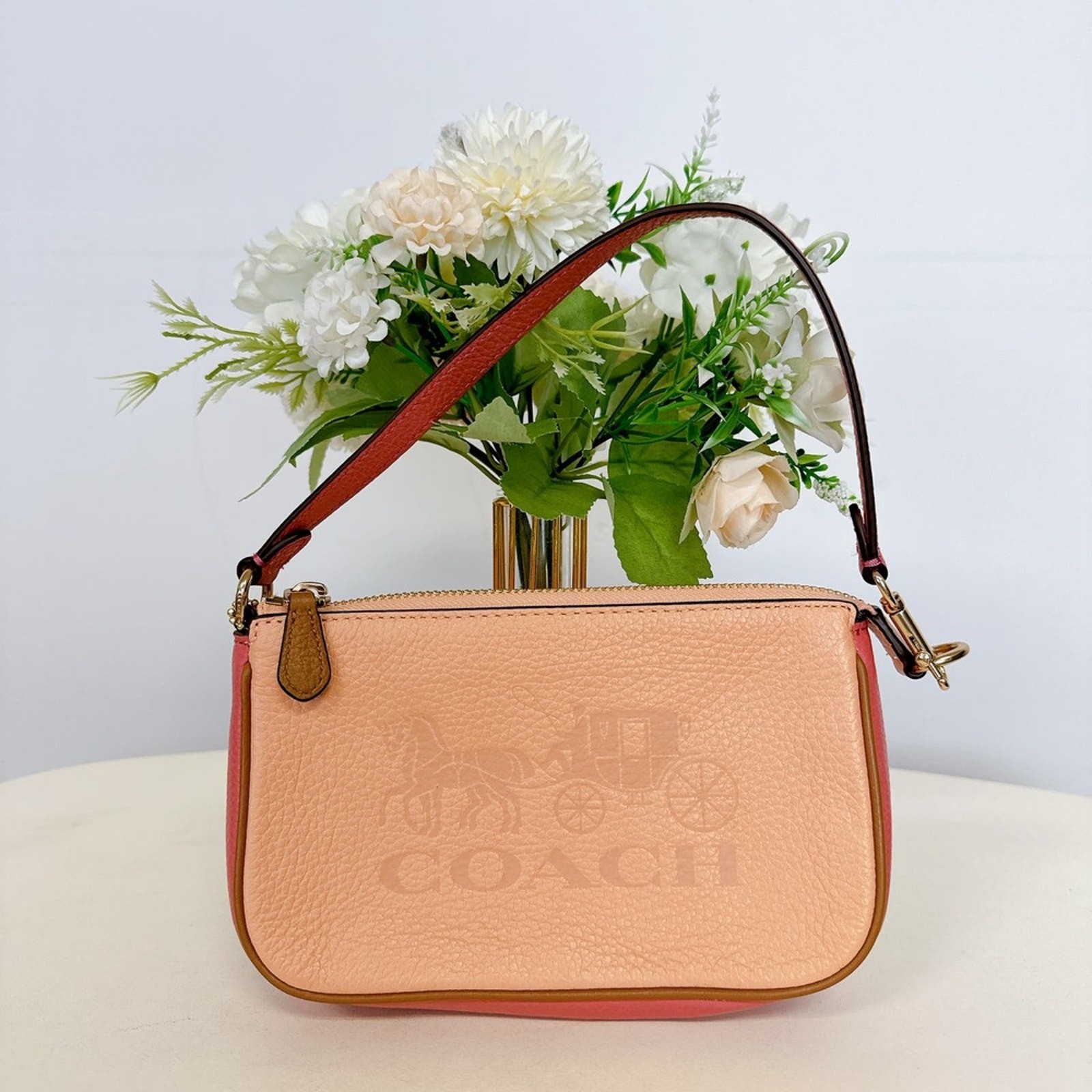 Coach C8877 Nolita 19 In Colorblock With Horse And Carriage In Gold/Faded Blush
