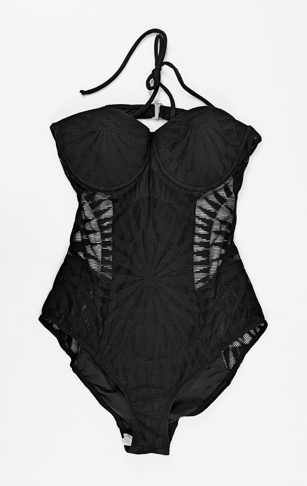 Mara Hoffman Black Lace Mesh One Piece Swimsuit Bustier Underwire Open Back Sz M