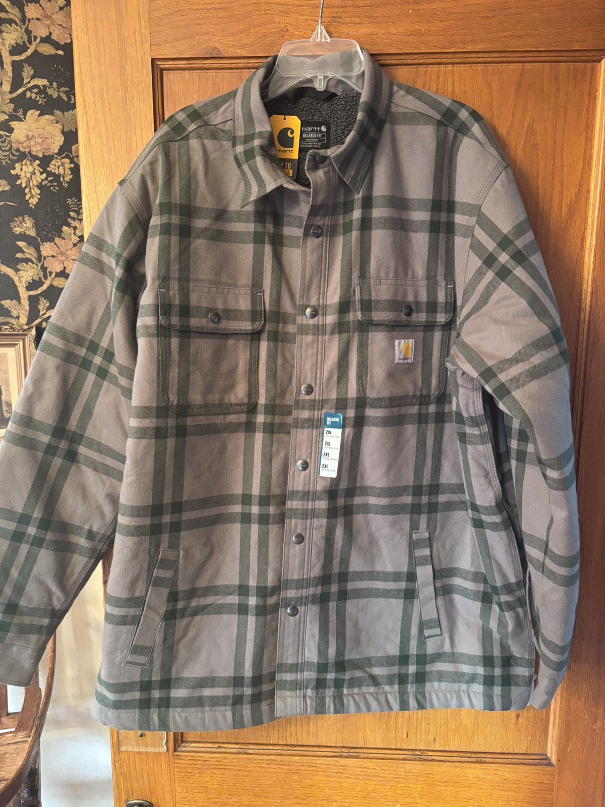 NWT Relaxed Fit Carhartt Flannel Sherpa Lined Shirt Mens 2XL Jacket Plaid