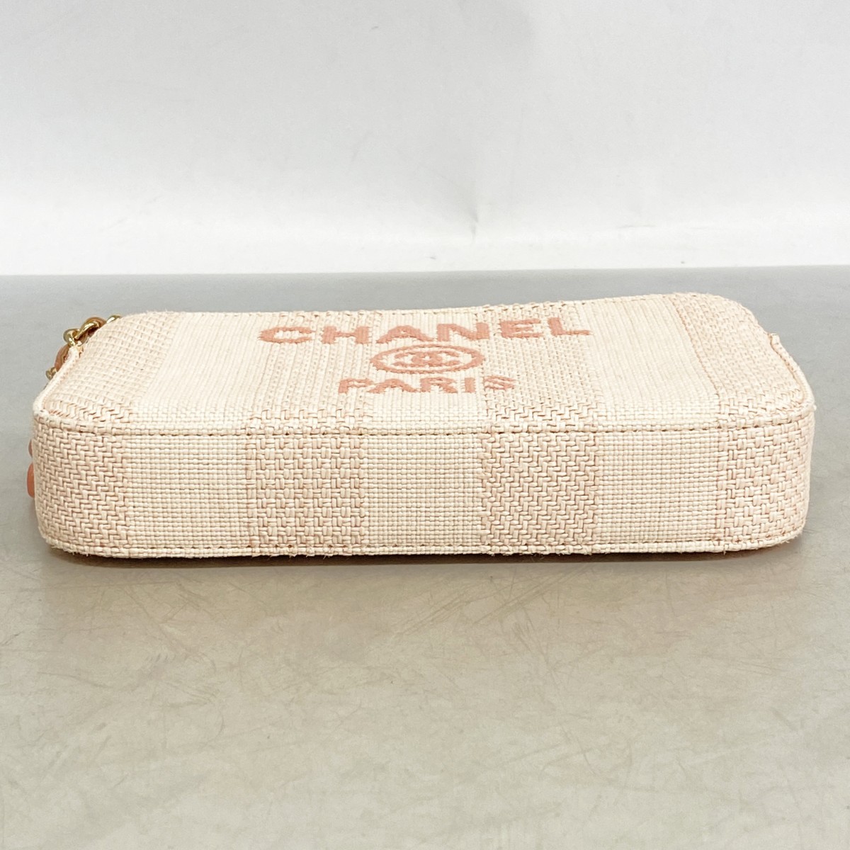 Auth [6ec1828-k] CHANEL Shoulder Bag Deauville ChainShoulder Canvas Pink Ivo…