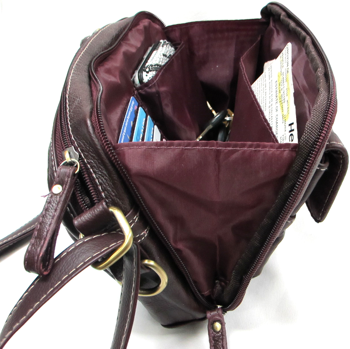 High Quality Genuine Leather Classic Cross Body Multi Pocket Handbag w/Organizer