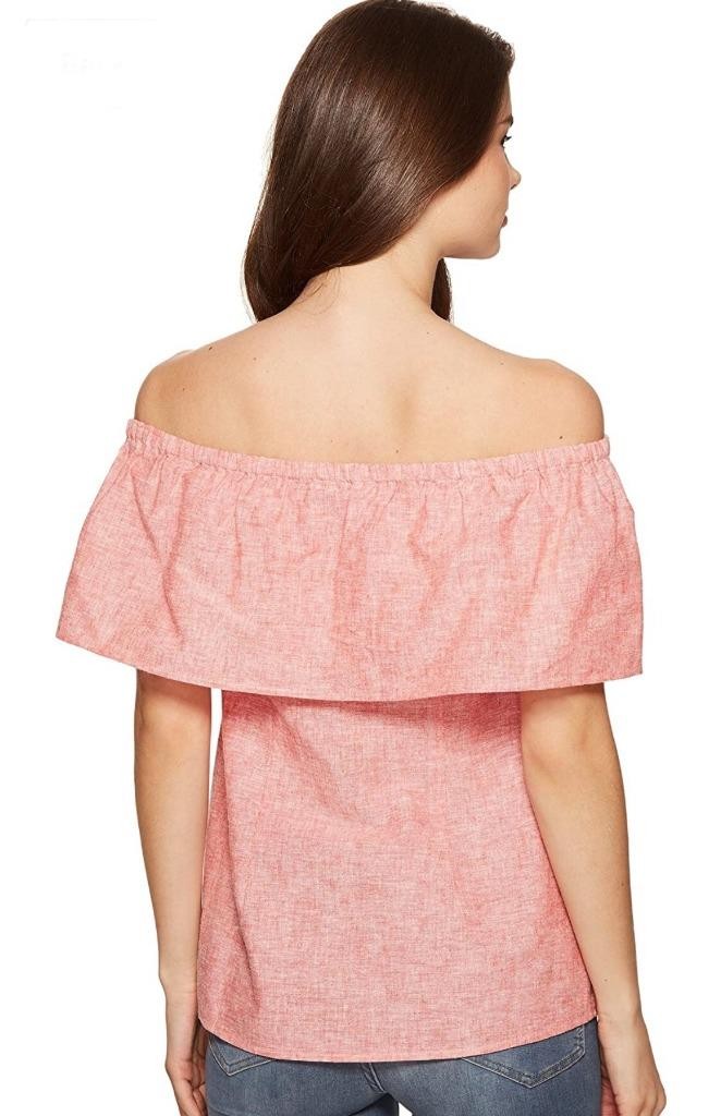 KENSIE NEW Linen Cotton Off Shoulder Summer Tunic Top M Coral Pink Lightweight