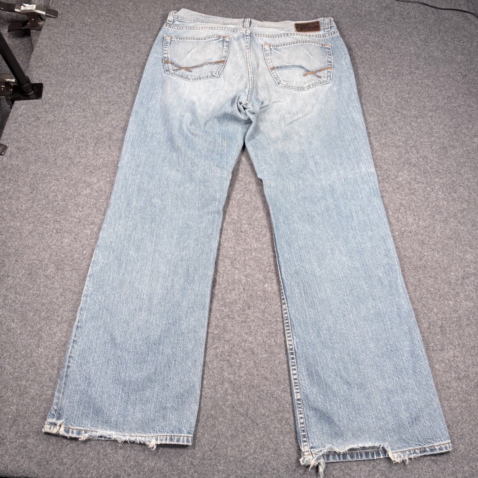 BKE Alec Mens Light Wash Distressed Bootcut Denim Jeans 100% Cotton 38×32