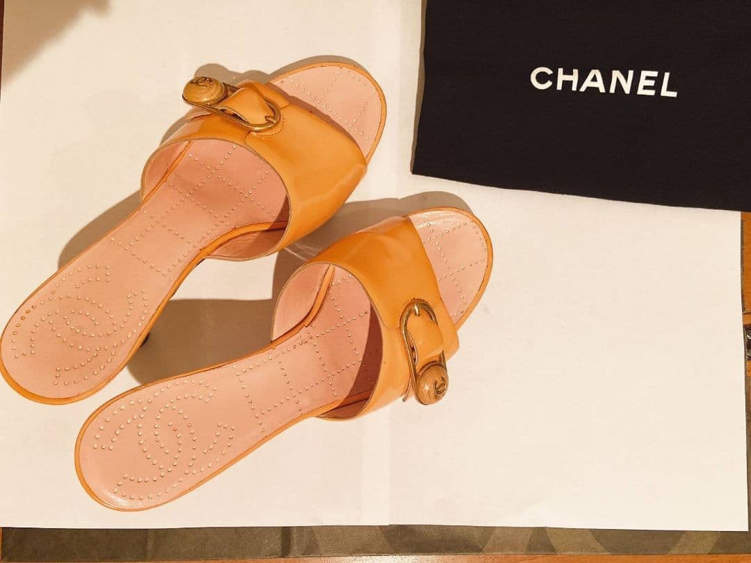 CHANEL Mules Sandals Size 23cm Heel Height 8cm Excellent Condition