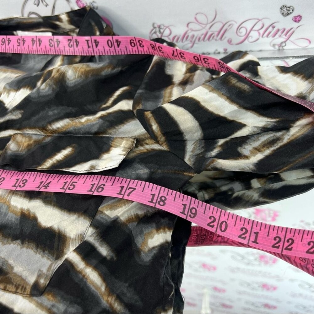 Calvin Klein long sleeve blouse multicolor brown black tan Zebra Print Blouse