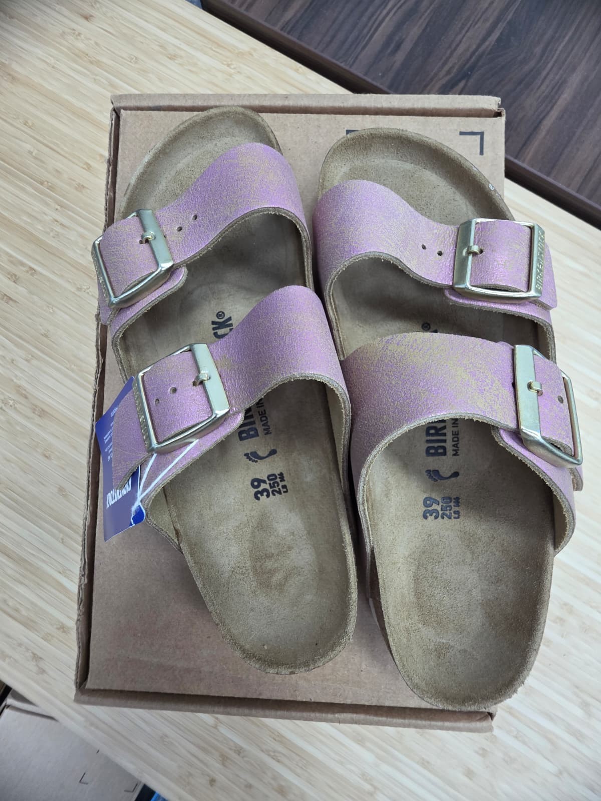 Birkenstock Arizona Birko Sandals Unisex Washed Metallic Pink Size EU39/US W8-M6