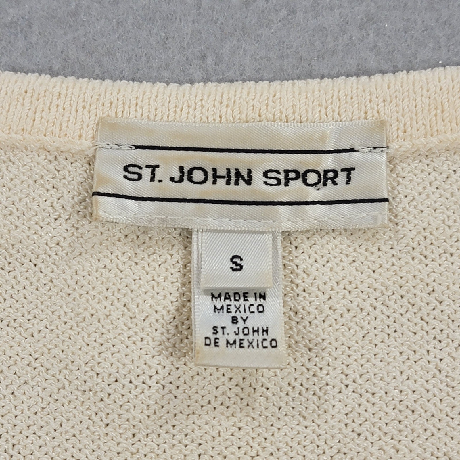 Vintage St. John Sport Knit Sweater Top Cream Lace-Up Short Sleeve Women’s Small