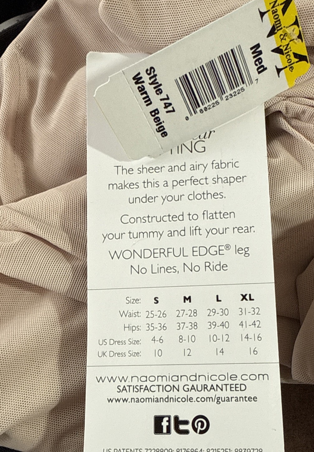 Naomi & Nicole Sheer Rear Lifting Capri Pant Firm Control Style 747 M Warm Beige