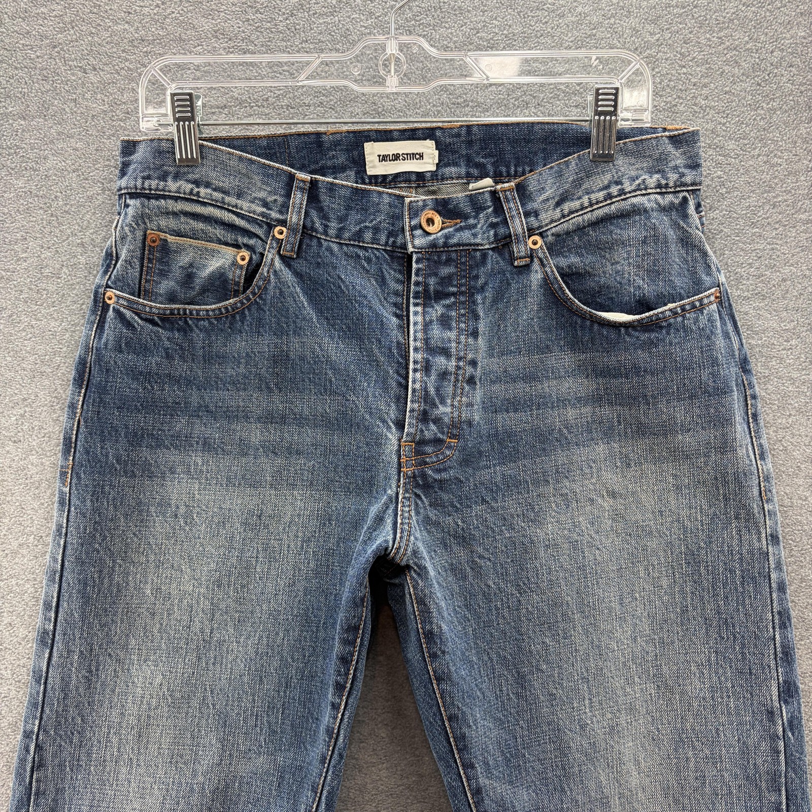 Taylor Stitch Democratic Jeans Mens 32×32 Blue Selvage Button Fly Denim Organic