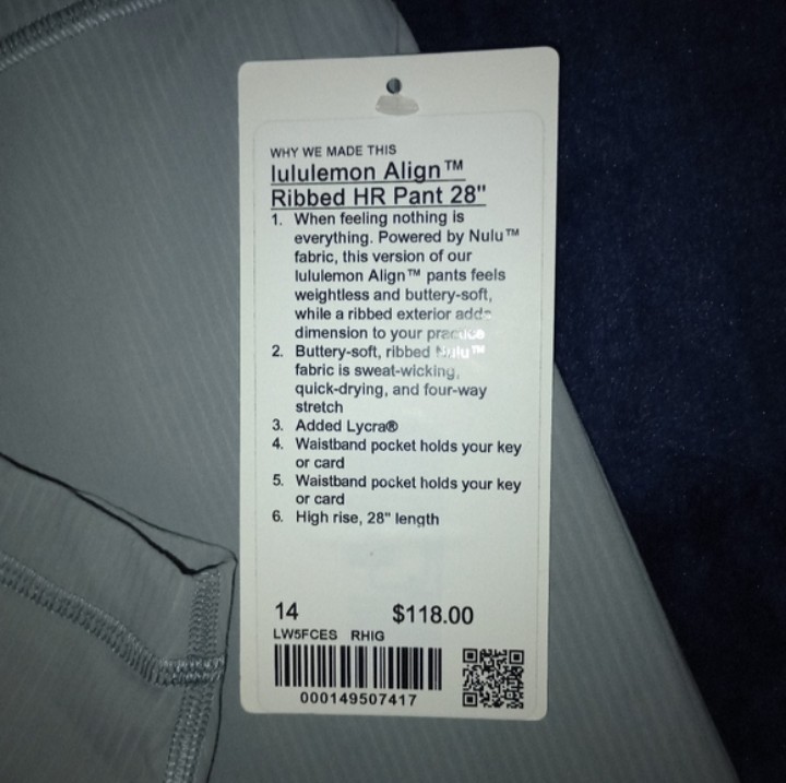 NWT lululemon Align Ribbed High Rise 28″ Leggings w/ Pockets Gray Size 14