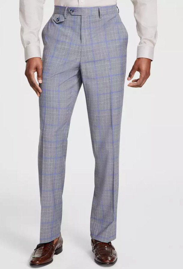 Tayion Collection Men’s Gray Classic-Fit Relaxed Plaid Suit Pants Size 34W 32L