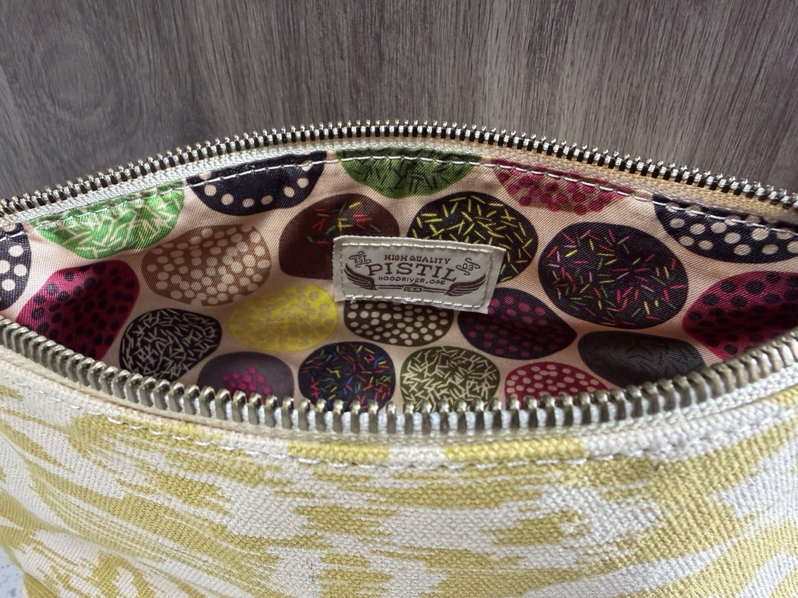 Pistil All Mine Bamboo Chartreuse Ikat Print Pouch NWT