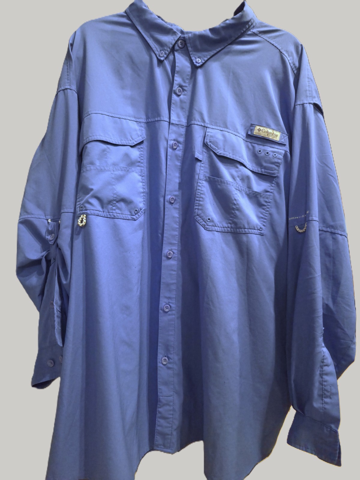 Columbia Fishing Shirt Men 3X Blue PFG Blood ‘N Guts Short Sleeve Omni-Shield