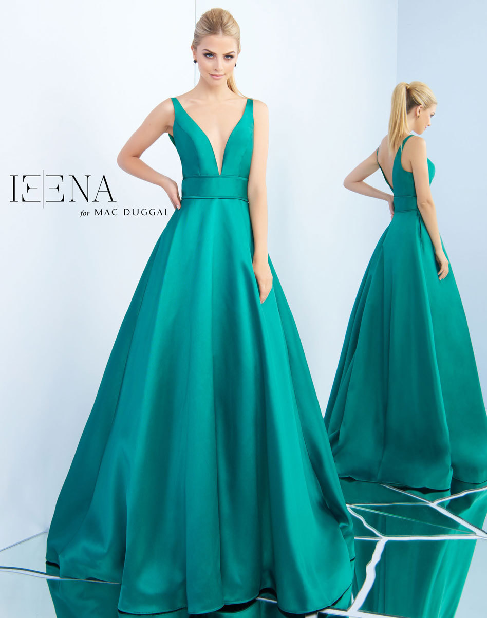 IEENA MAC DUGGAL 55010i Emerald Plunging Sweetheart A-Line Maxi Ball-Gown 0 = XS