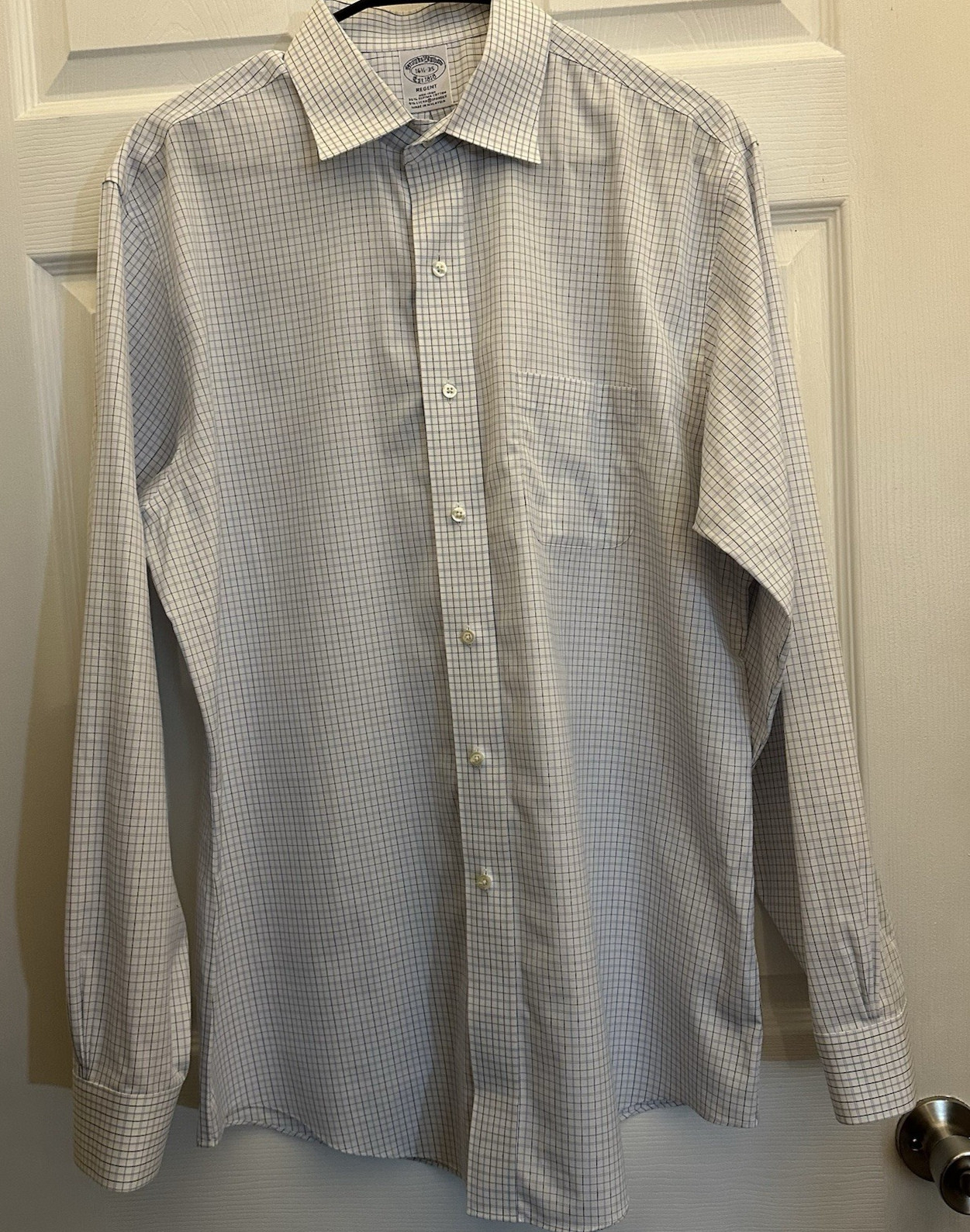 Brooks Brothers Men’s Regent Non-Iron Blue/white plaid size 16.5-35- #0194