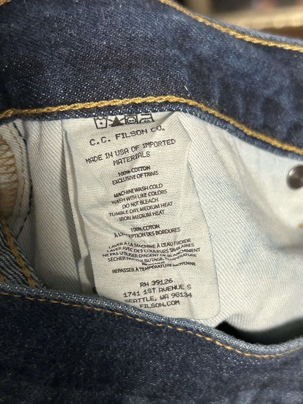 C.C. FILSON BullBuck Double-Front Jeans 33 Indigo Workwear 20172099 USA🇺🇸MADE