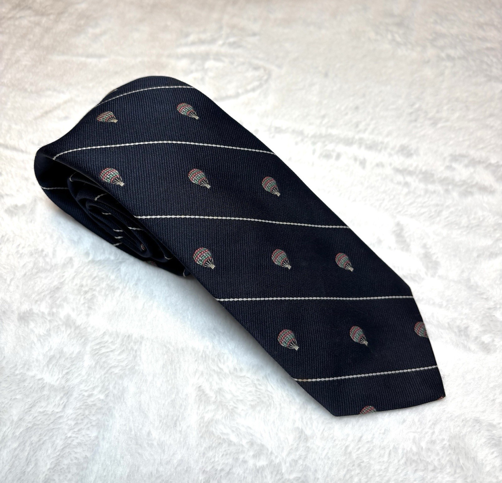 Robert Talbot Hand Sewn Necktie Silk Vintage Navy Blue Hot Air Balloon England