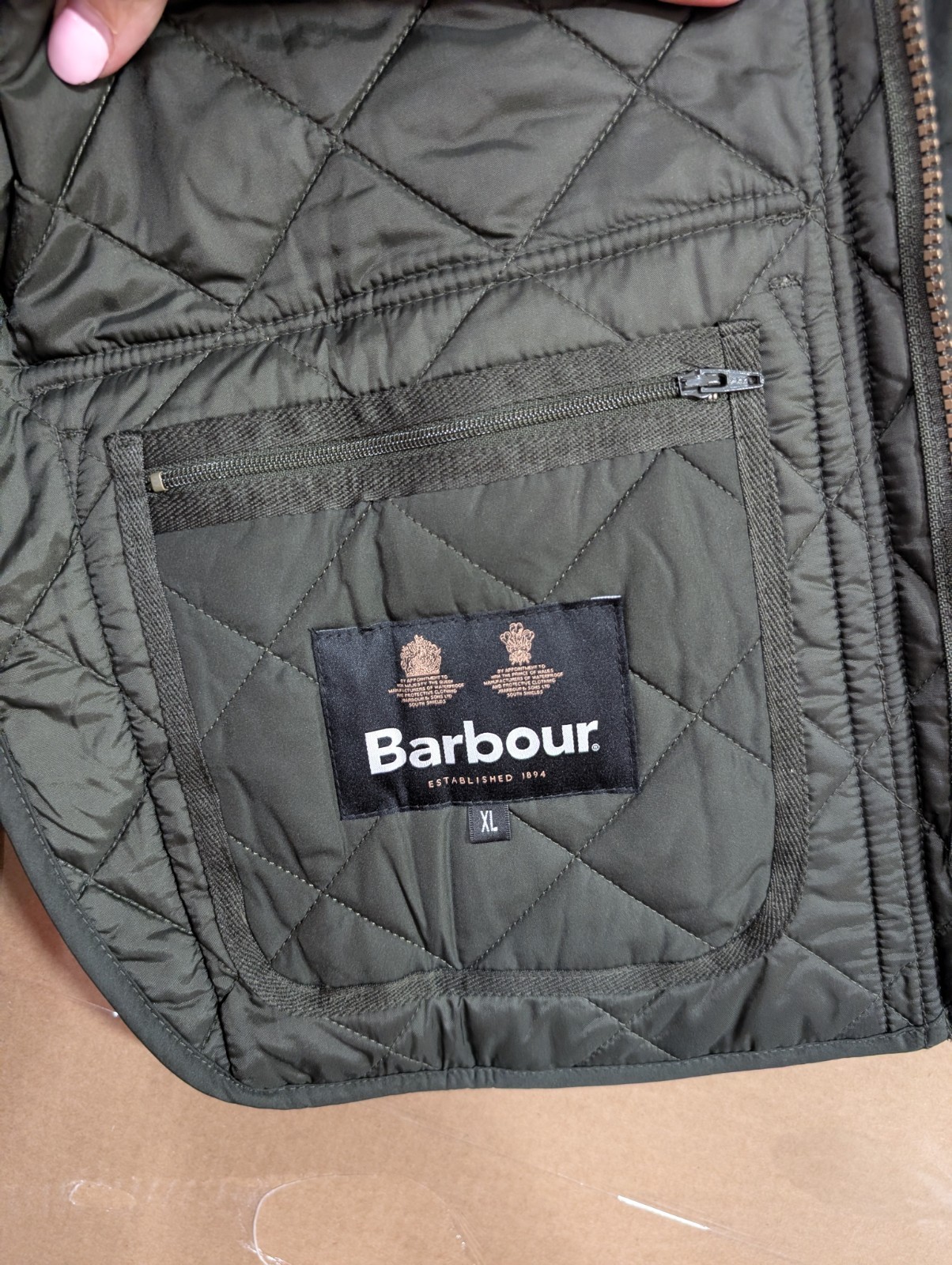 Barbour Men’s Olive Green Lowerdale Quilted Gilet Full Zip Vest Sz XL