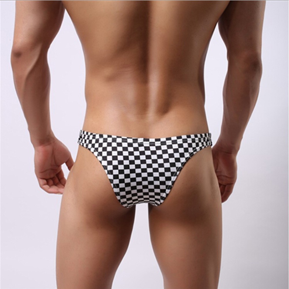 Sexy and Trendy Plaid Men’s Polyester Bikini Briefs with Low Waist Style