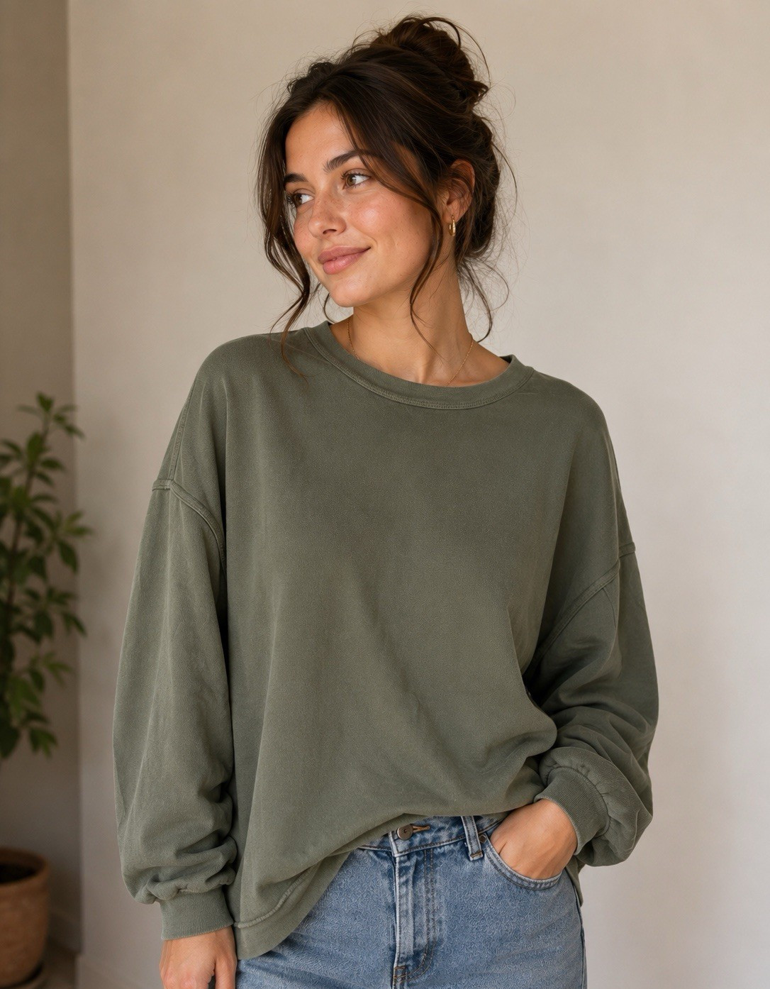 Aerie Olive Green Oversized Pullover Sweatshirt XS Soft Casual Lounge