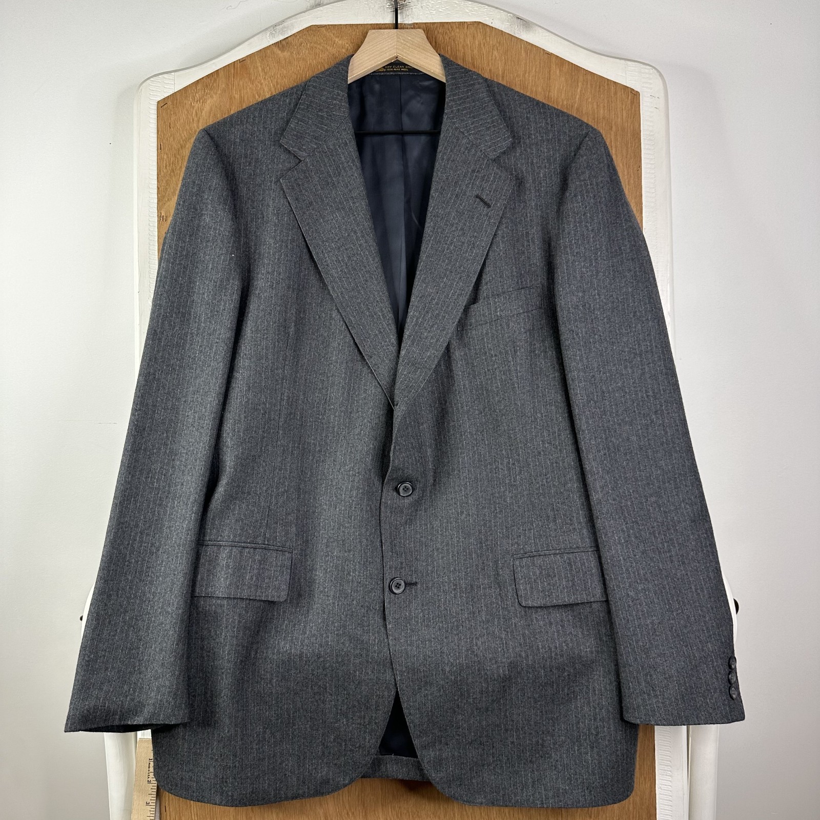 VTG Hickey Freeman Suit Mens 42L Gray Pinstripe 3/2 Roll Pants 36×34 flannel