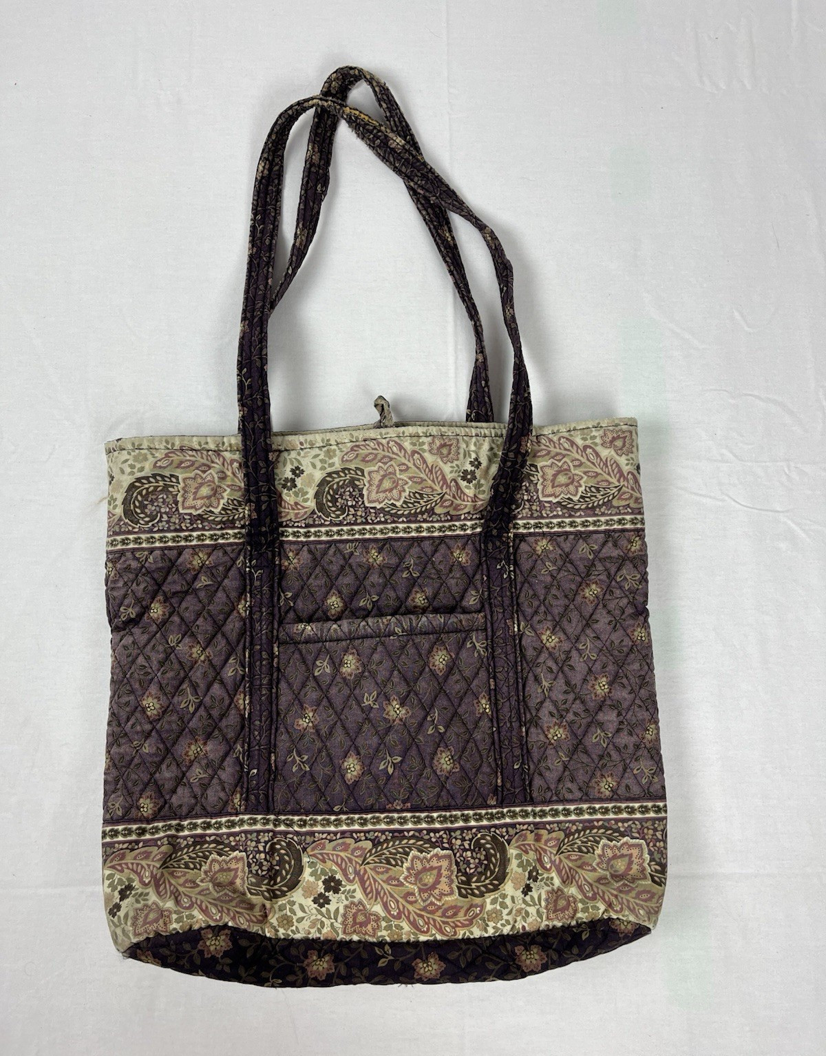 Vera Bradley Quilted Paisley Tote Bag – Purple Beige Pink Double Handles
