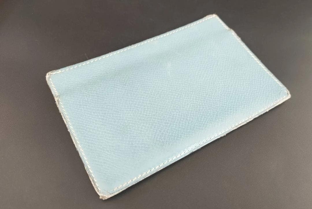 Hermes Leather Card Case Blue Jean 12.8×8.3cm