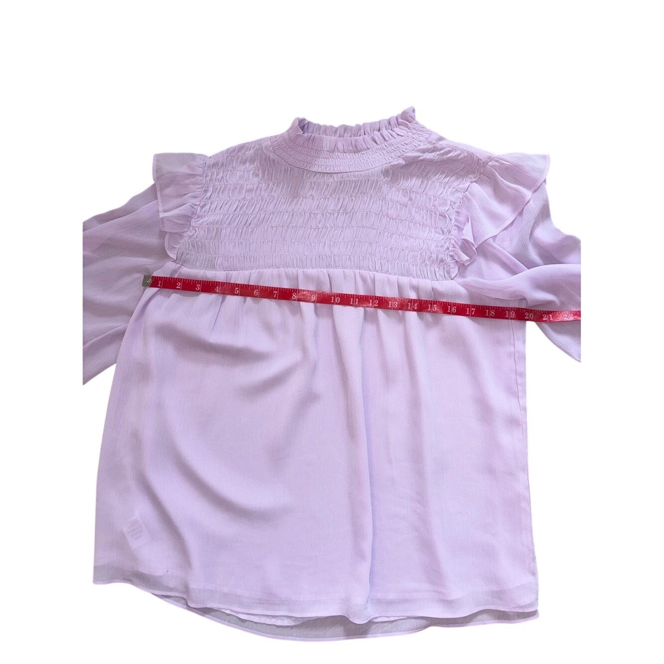 Ann Taylor Lavender Smocked Ruffle-Shoulder Blouse