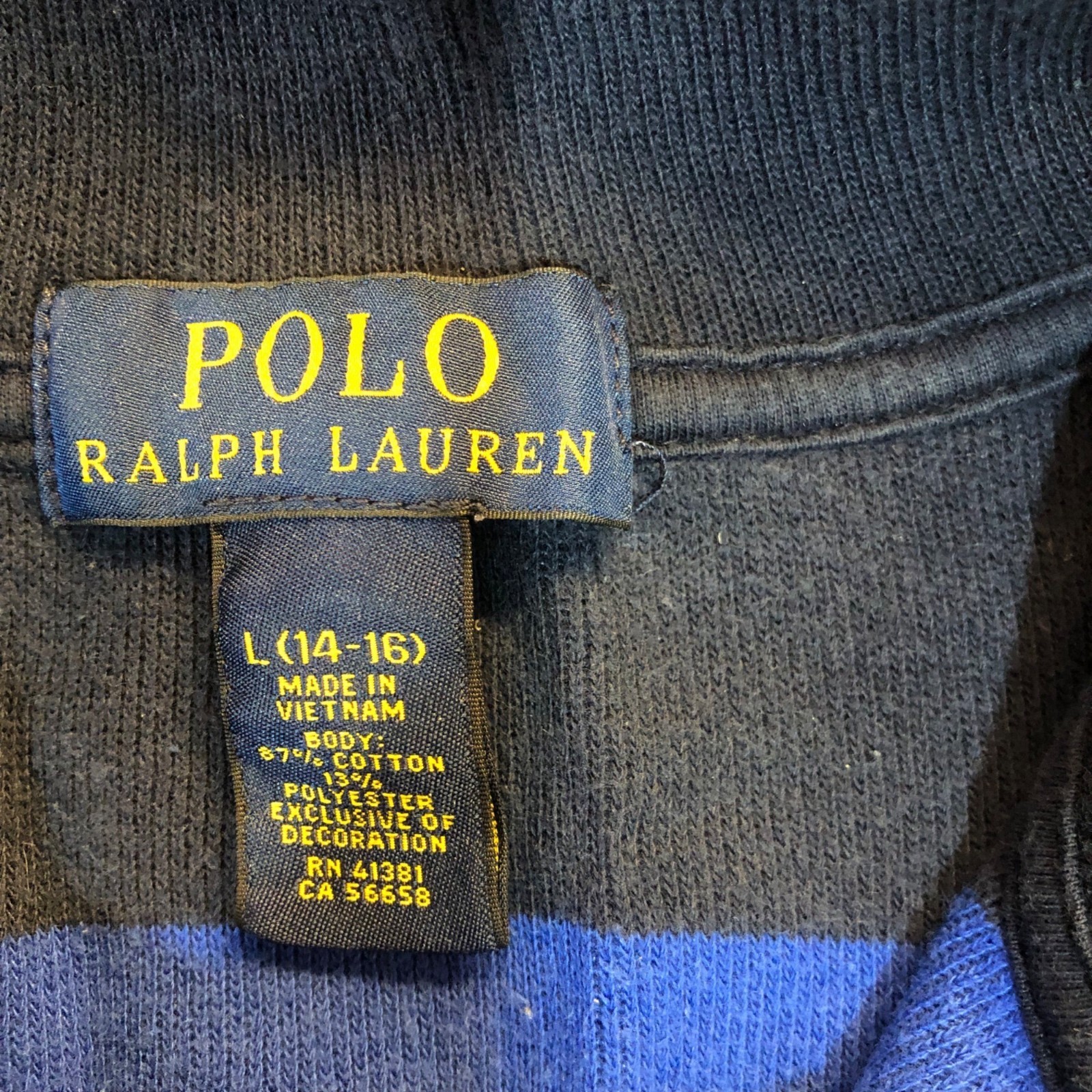 Polo Ralph Lauren 1/4 Zip Long Sleeve Royal & Navy Striped Polo Size L (14-16)