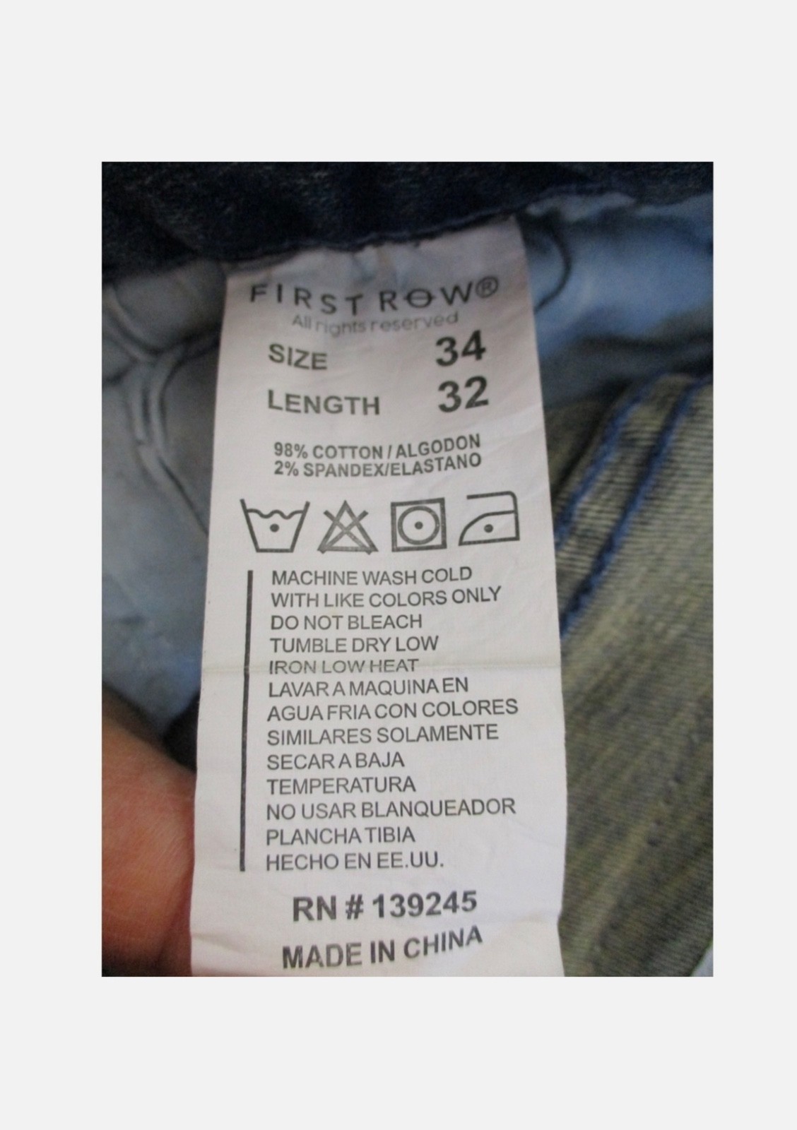 men jeans 34 First Row blue. New with tags
