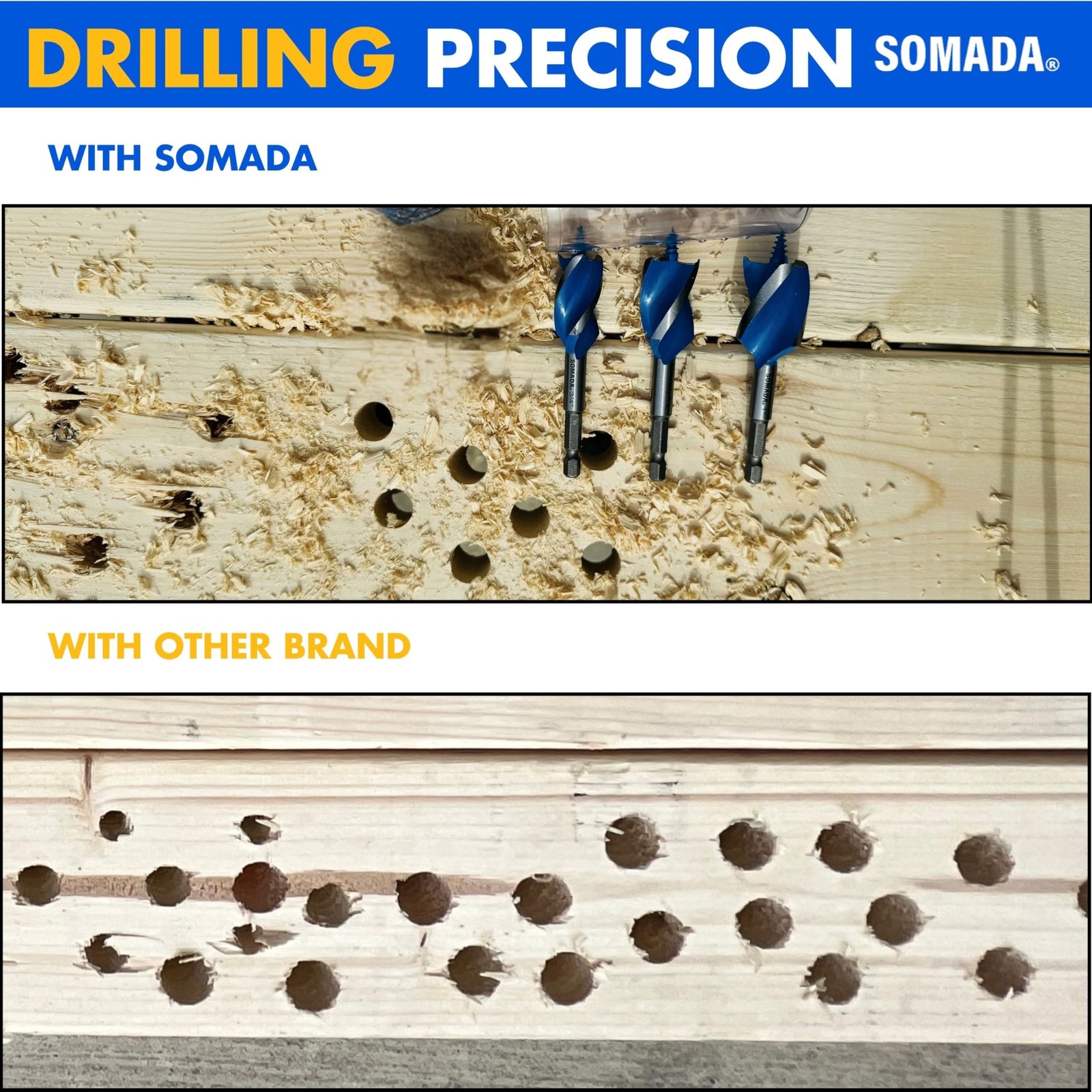 SOMADA Auger Drill Bit Set for Wood, 3-Piece, 5/8″, 3/4″ and 1″ Inch Size, 4-…