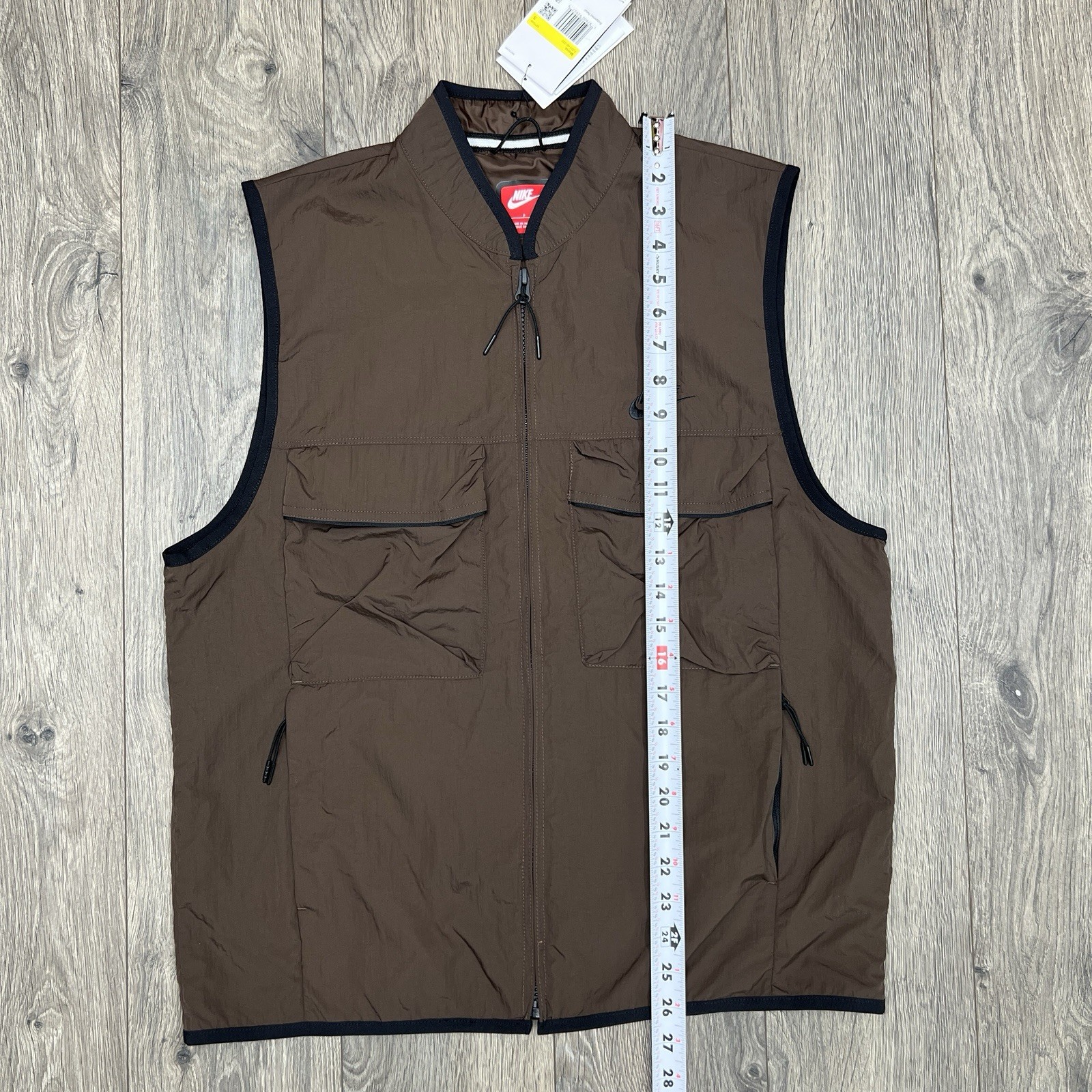 Nike Tech Woven Vest Size Small Mens Brown Black Full Zip Loose Fit $125