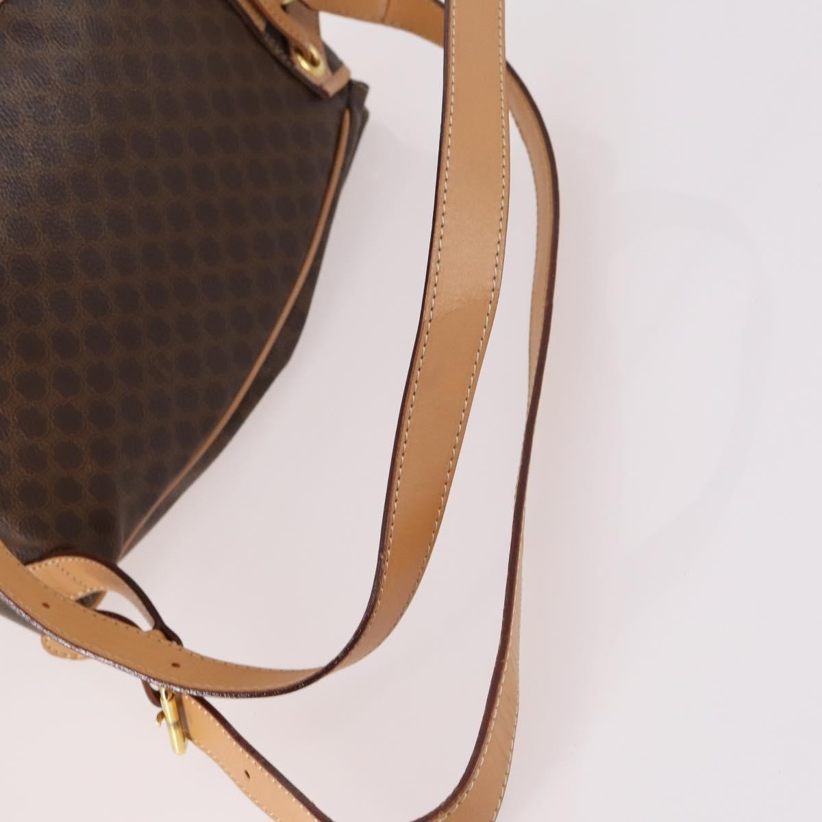 CELINE Macadam Canvas Backpack PVC Leather Brown Gold Auth ep10632