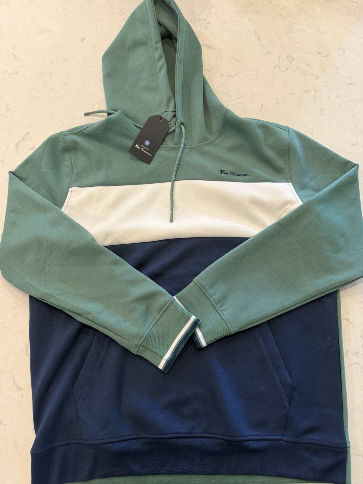 Ben Sherman Tri-Color Striped Mens Pullover Hoodie Size L
