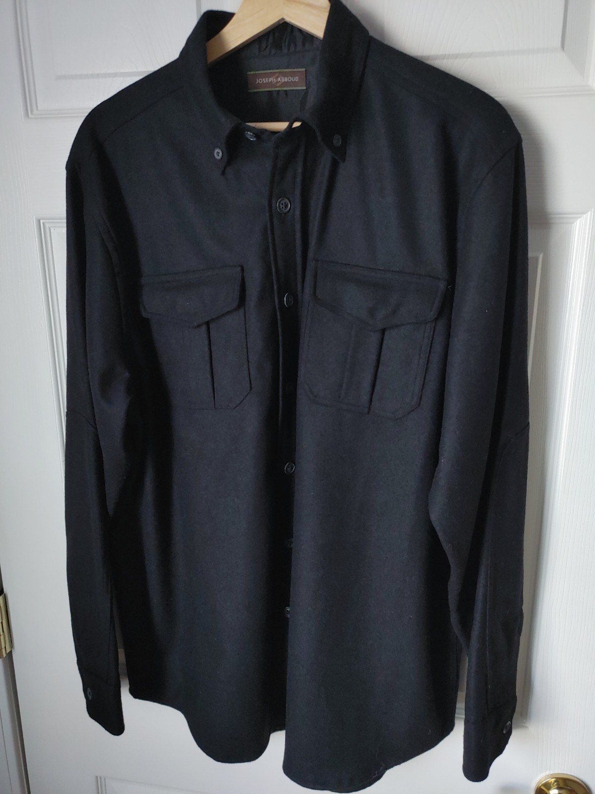 Joseph Abboud Mens Black Wool Cashmere Shirt Jacket Long Slv Hong Kong Size M
