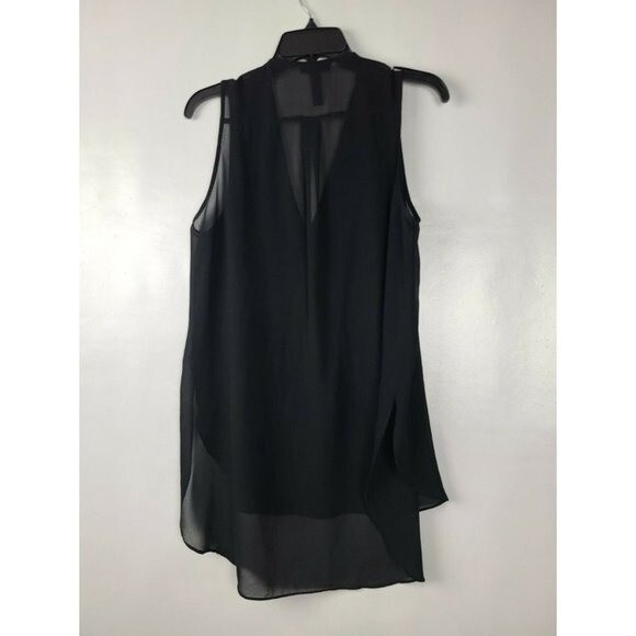 AQUA Womens Sleeveless Beaded Top Large Black Chiffon Glam Whimsygoth