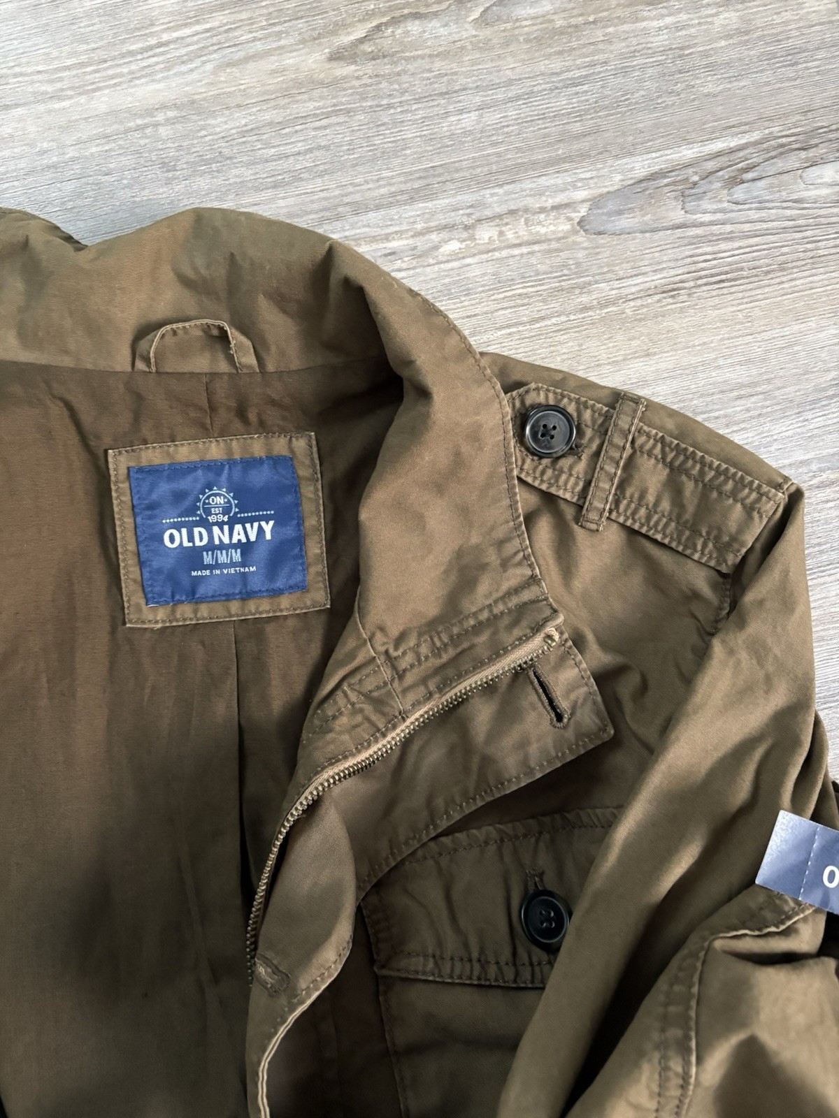 Old Navy Mens M Green Military Field Utility Jacket Pockets Epaulet Zip New