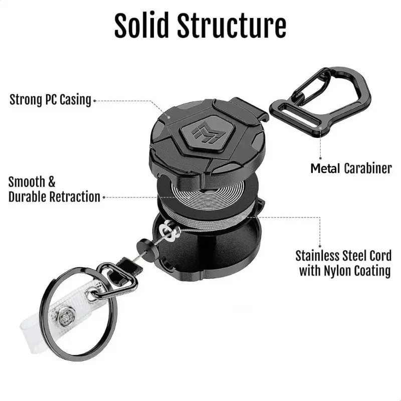 2Pack Heavy Duty Retractable Keychain, Tactical ID Badge Holder Reel Carabiner C