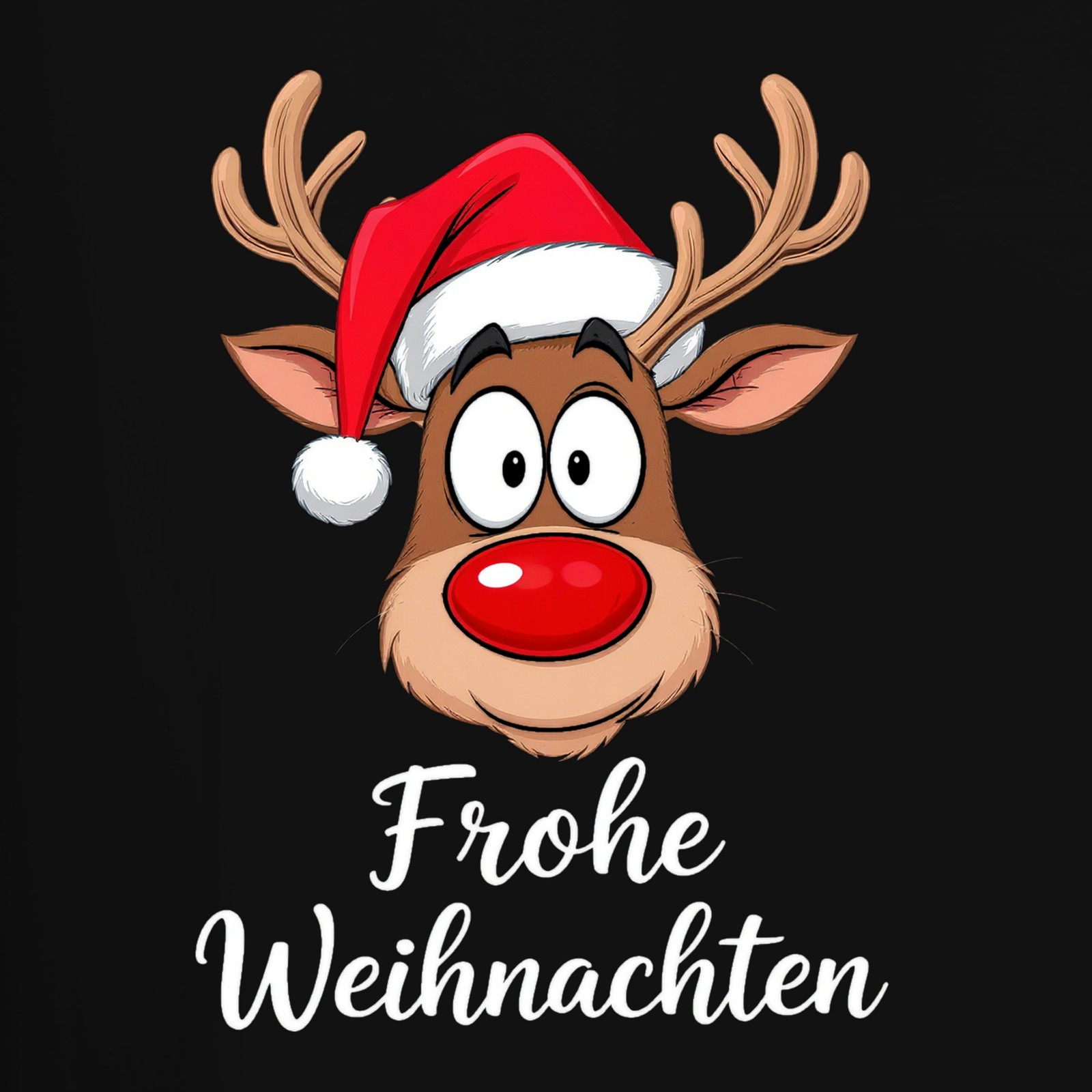Merry Christmas Reindeer Rudolf Cartoon Cute Funny Gift Ladies T-Shirt