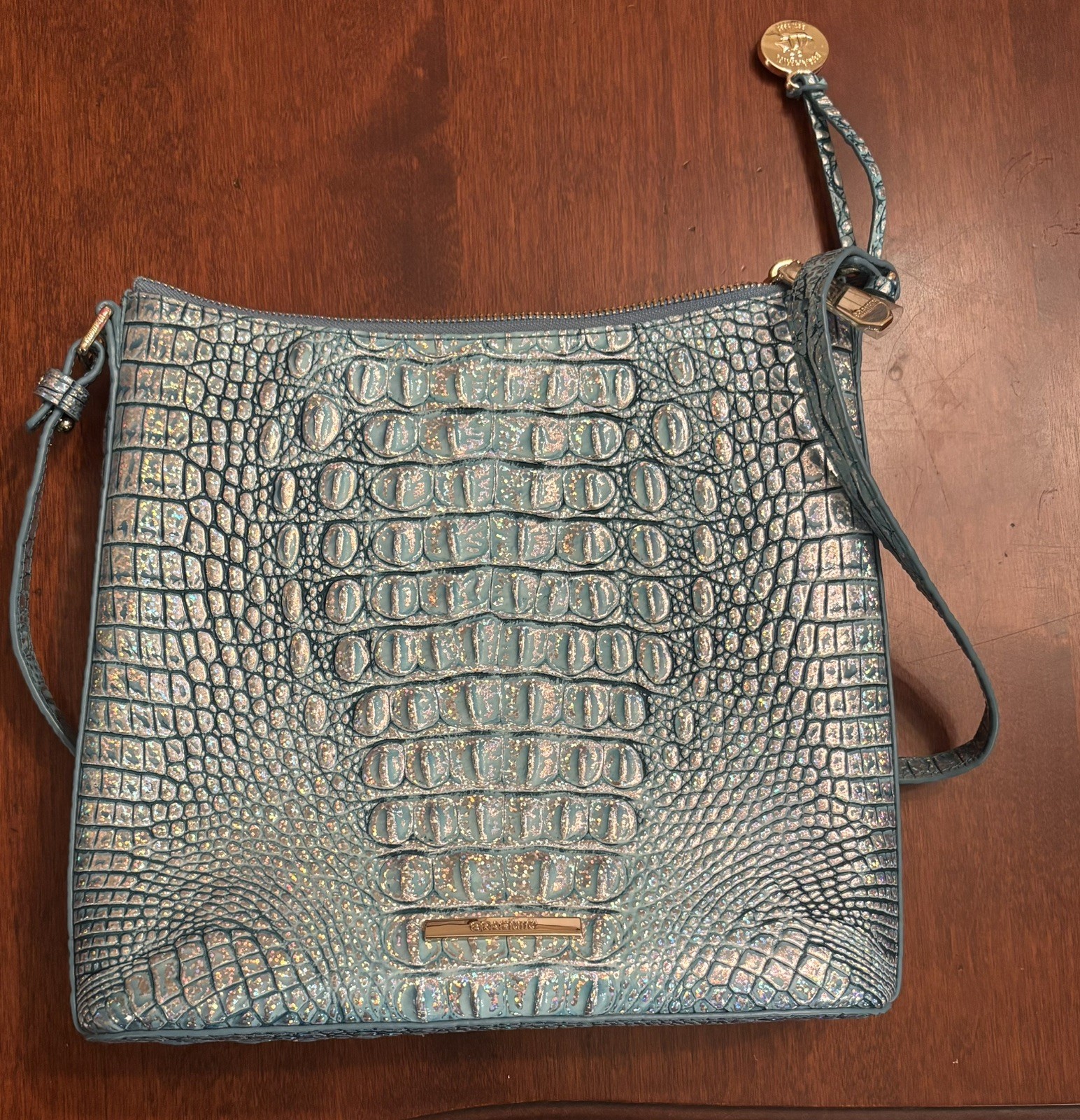 Brahmin Katie Blue Melbourne Crocodile Embossed Leather Crossbody Bag-Great Cond