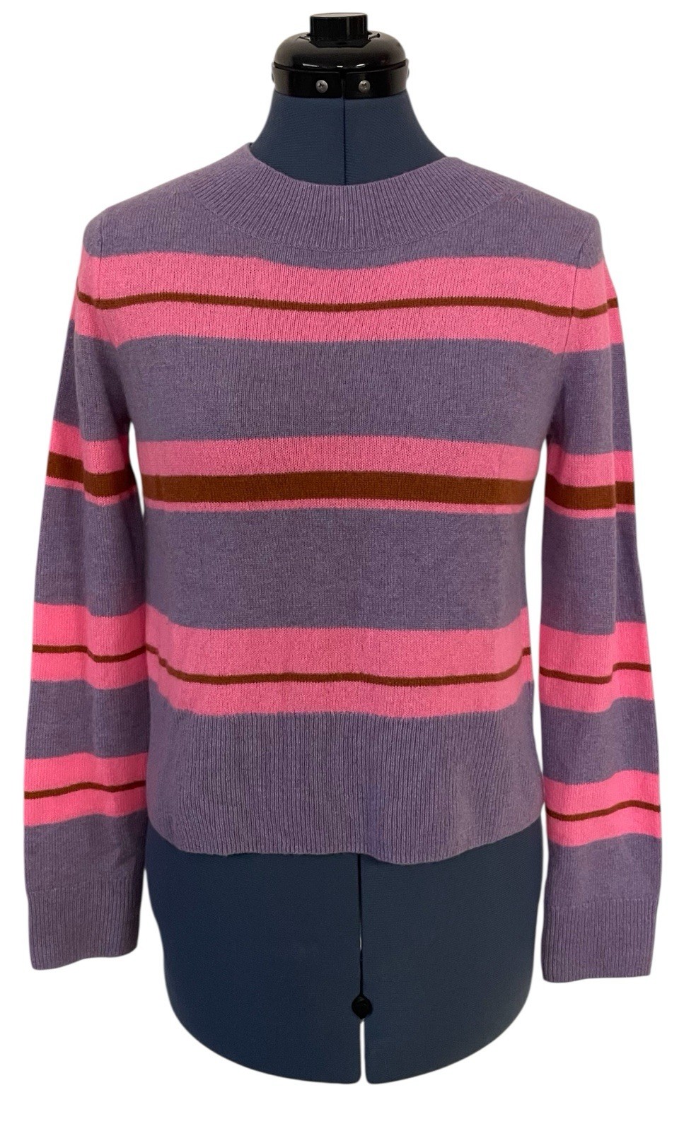 Lisa Todd Cashmere Earn Your Stripes Purple Pink Oversized Crop Sweater Prep XS