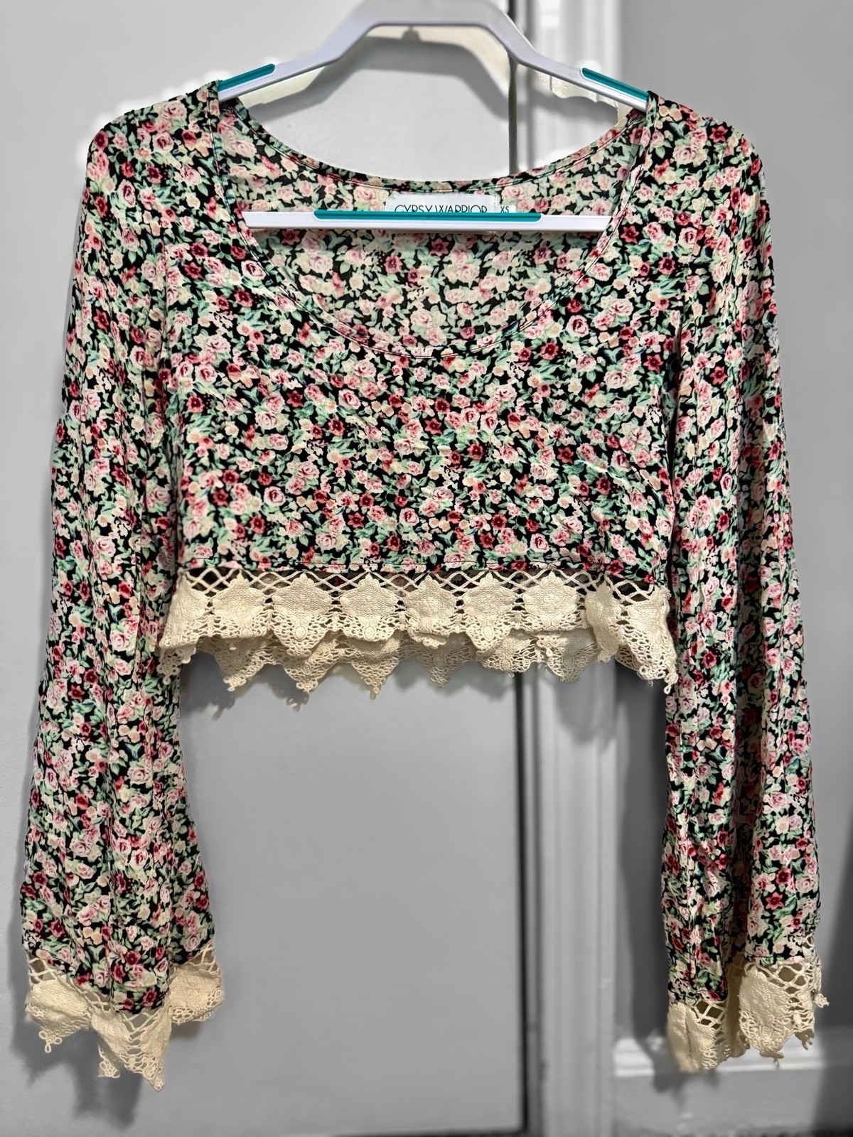 Gypsy Warrior – Long, Bell Sleeved Crop Top – Size XS