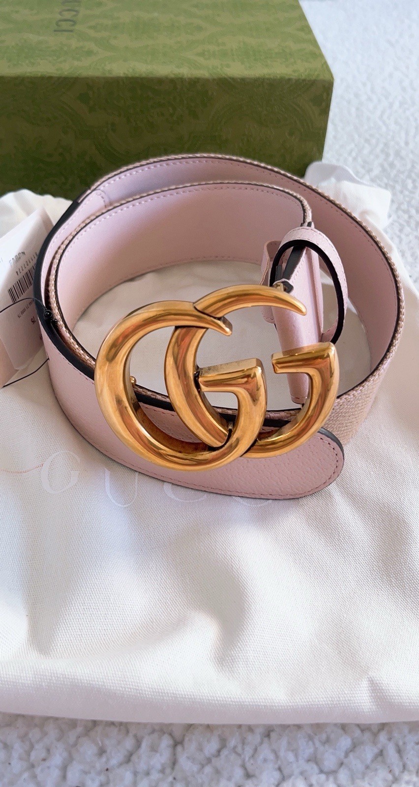 Gucci Women’s GG Marmont Jumbo GG Belt Beige/ Light Pink Size 75cm 30 in