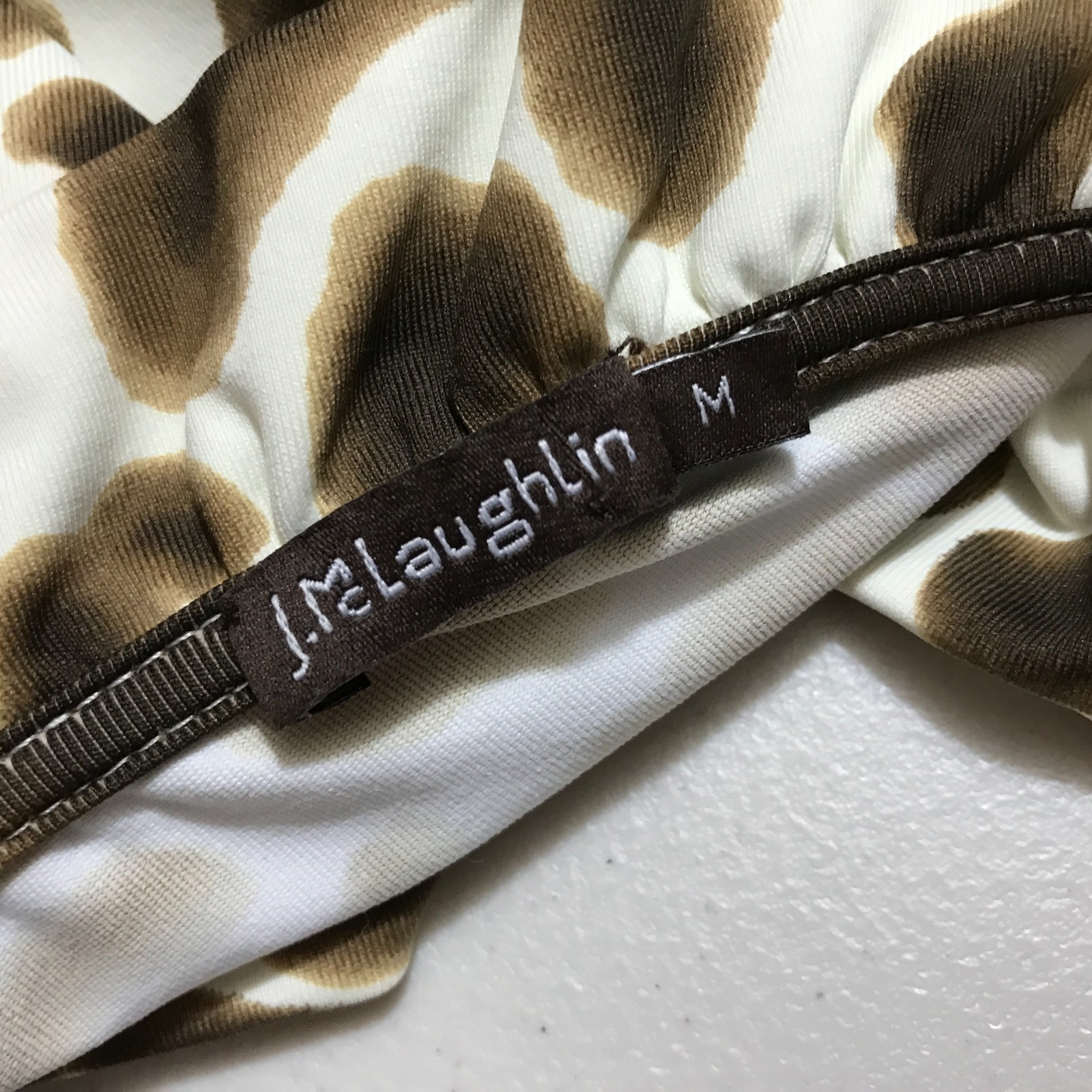 J. McLaughlin Durham Ruffle Collar Catalina Cloth Top Brown Animal Print Size M