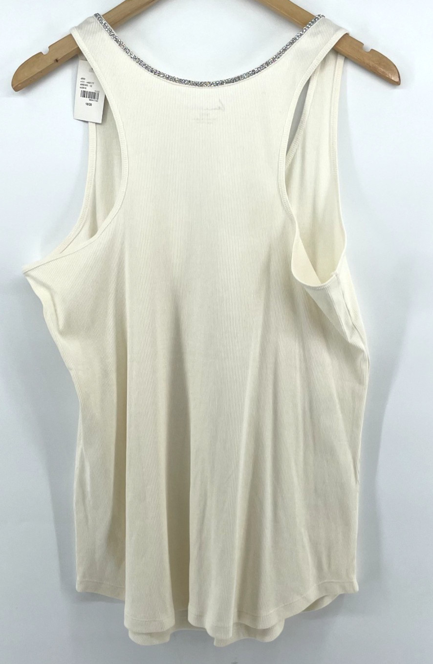 Lane Bryant Tank Top 18/20 Embellished Rhinestone Ribbed Cream Elevated Basic