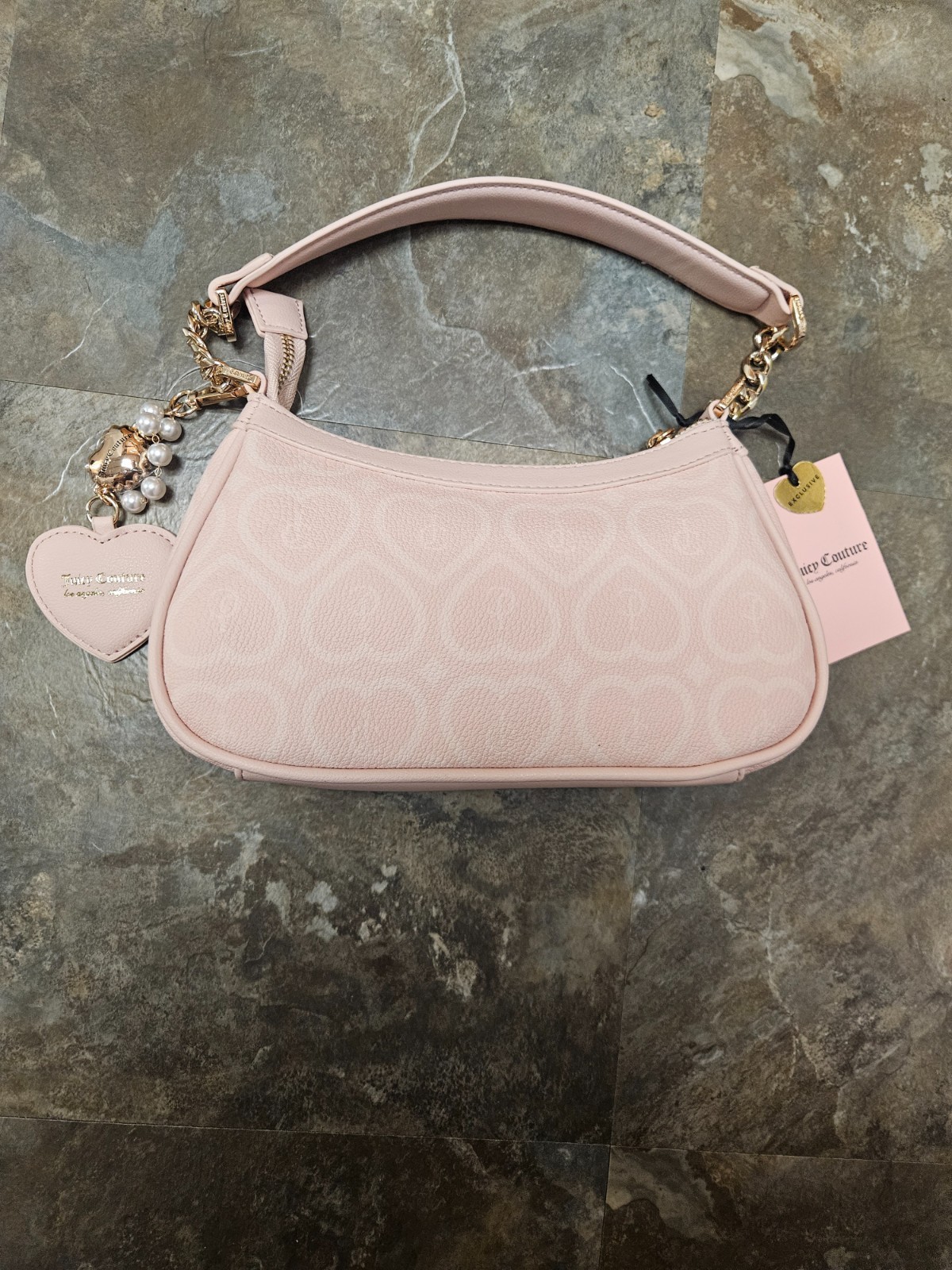 JUICY COUTURE NEW BUBBLE POP SHOULDER BAG HEART PEARL CHARM PINK CLAY