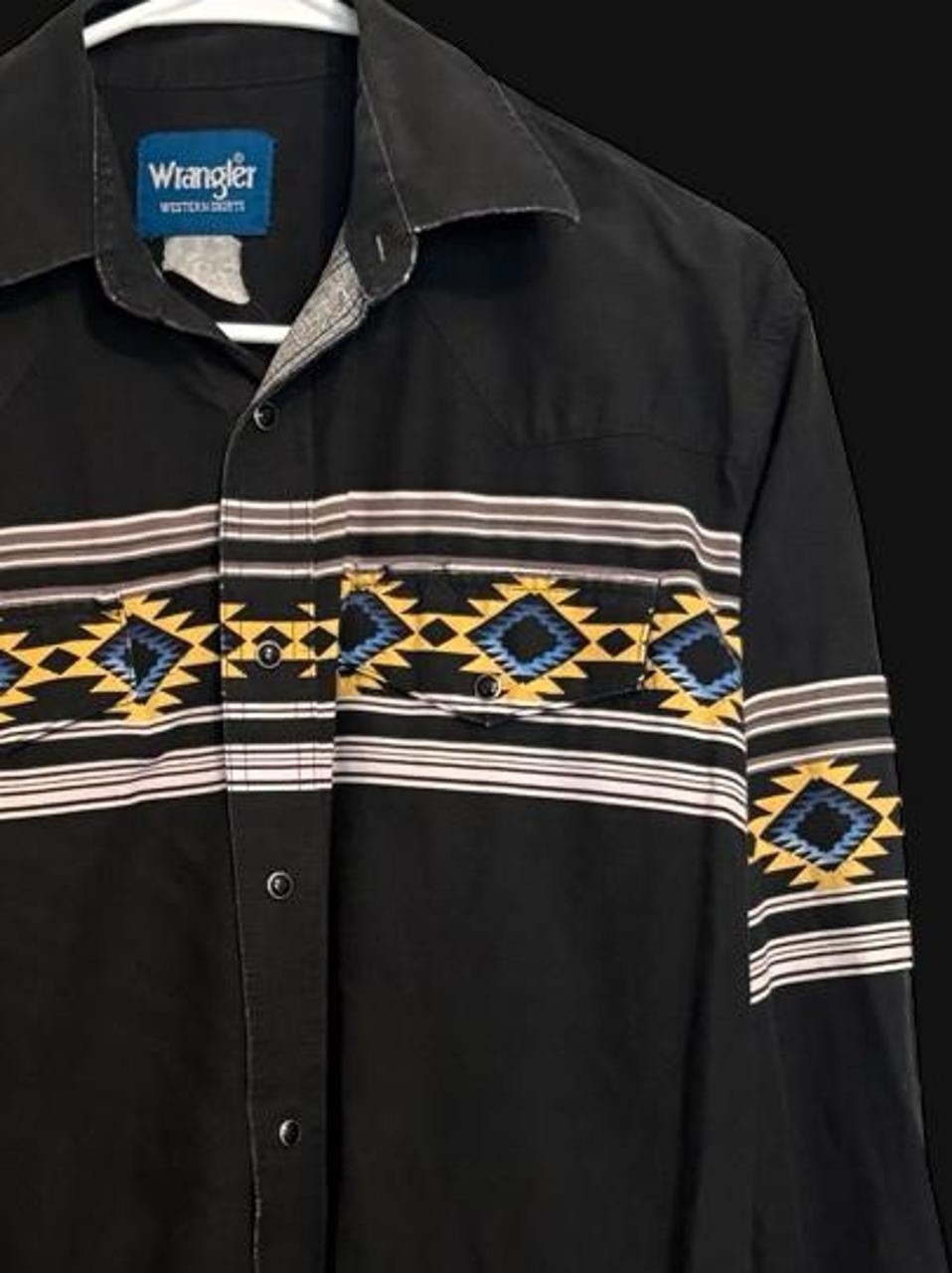Wrangler Pearl Snap Black And Yellow Western Button Up